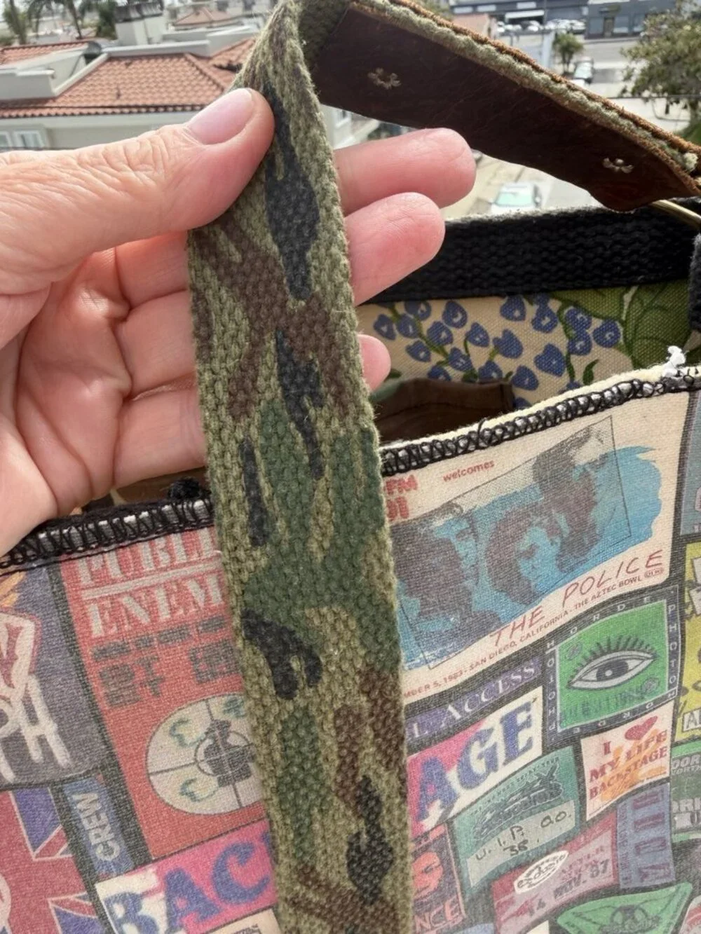 Vintage Handmade EzDuzit by Elliott pop-culture messenger leather camo vinyl bag
